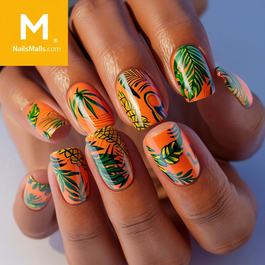 Bright Tropical Coffin Nails