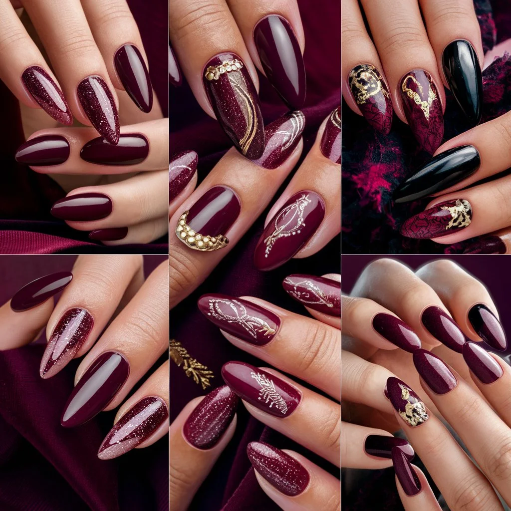  Burgundy Elegance Nails