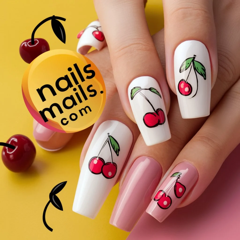 Cherry Accent Nails