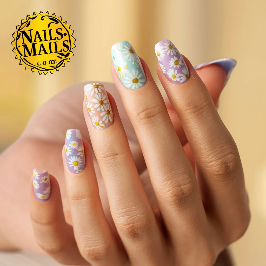 Daisy and Pastel Nail Art