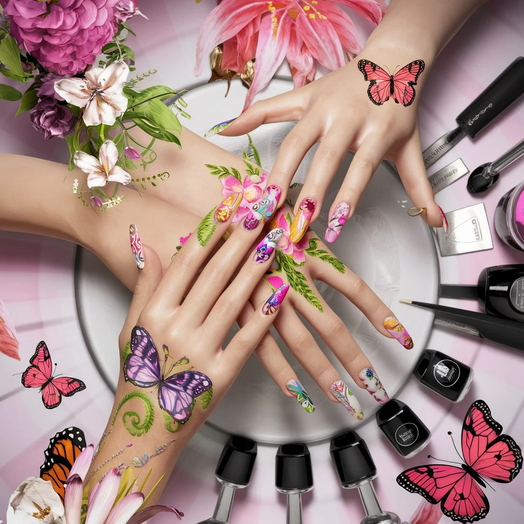 Floral Butterfly Nails