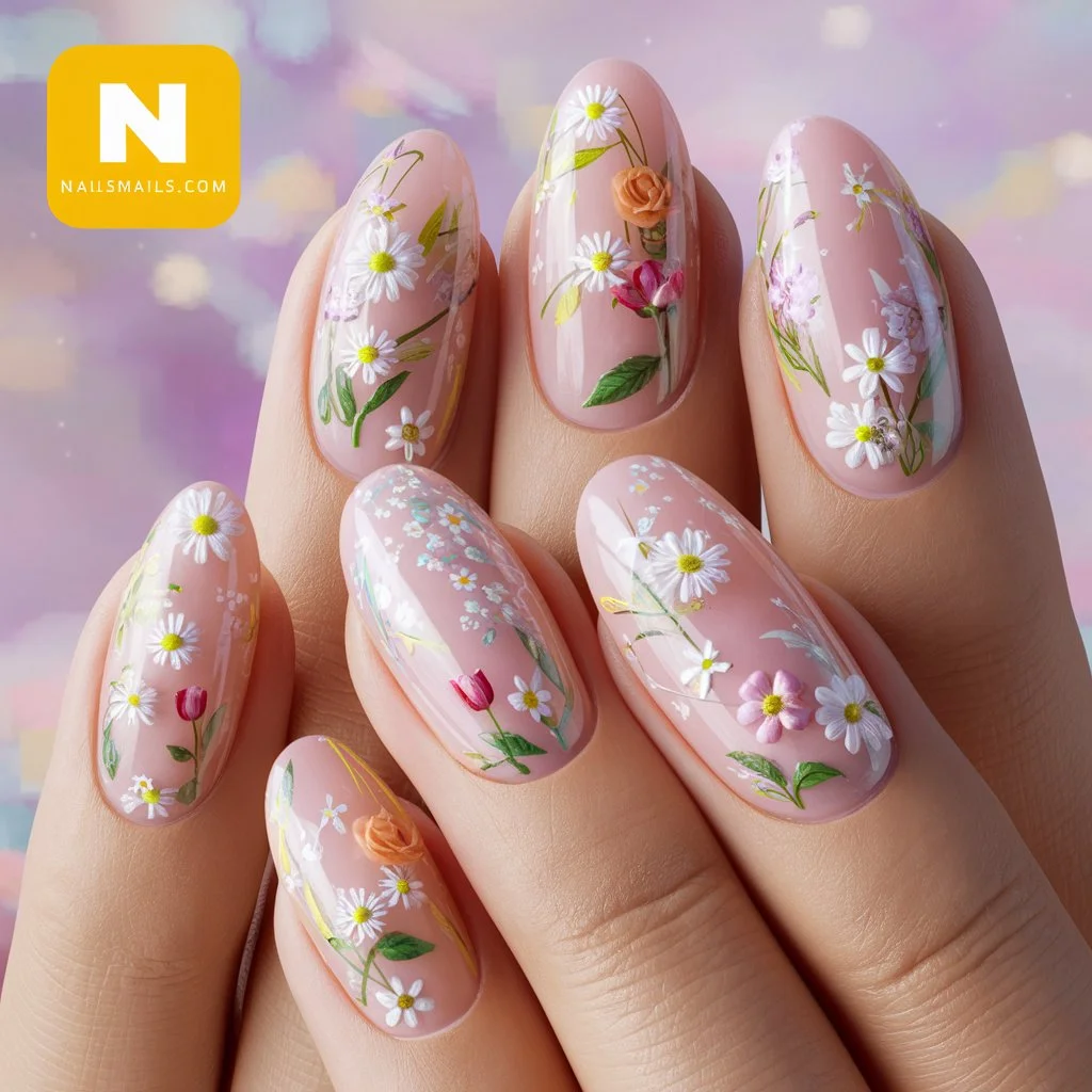 Floral Oval Nail Art