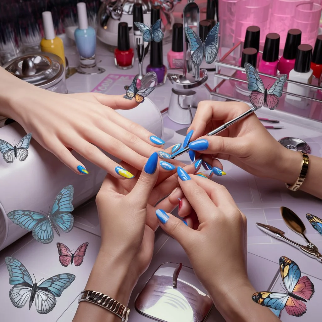 French Tip Butterfly Nails