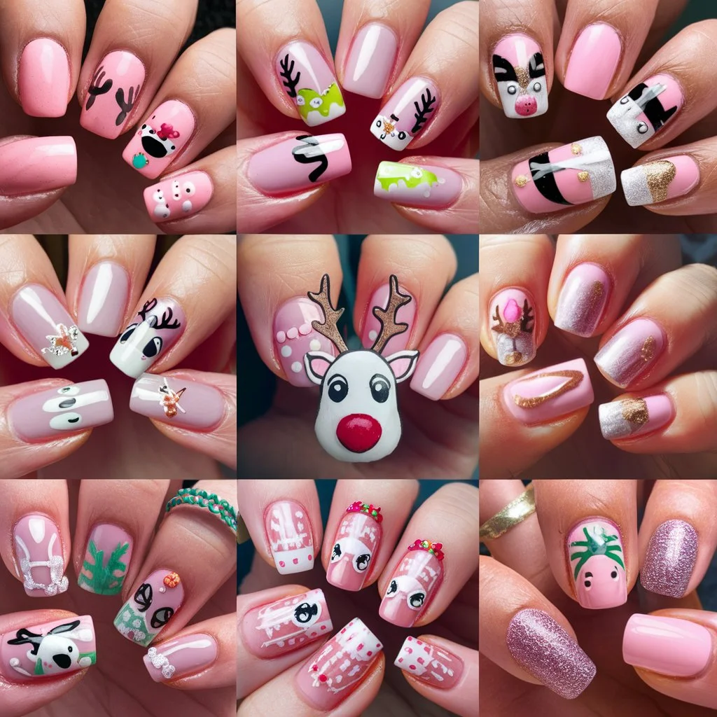 Pink Reindeer Nails