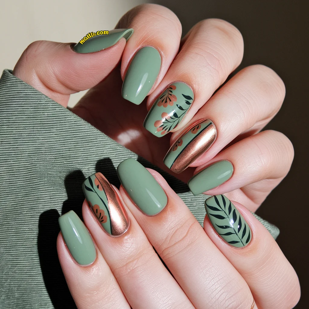 Sage Green and Copper Nails