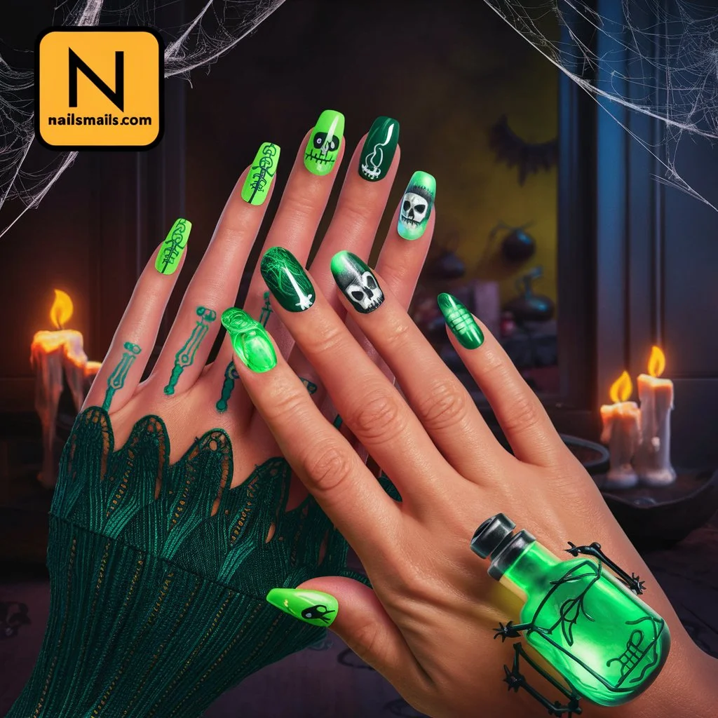 Shades of Green for Halloween Nails