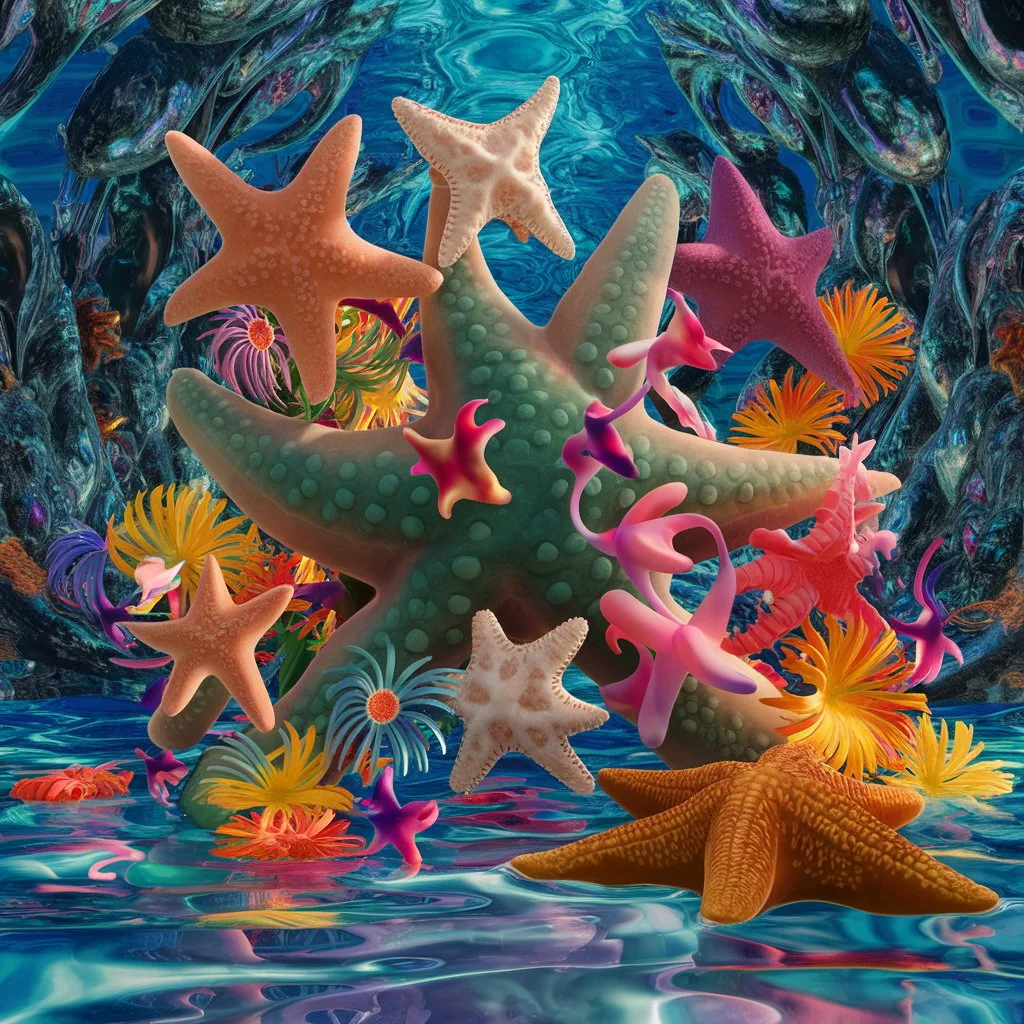 Starfish and Tropical Flowers