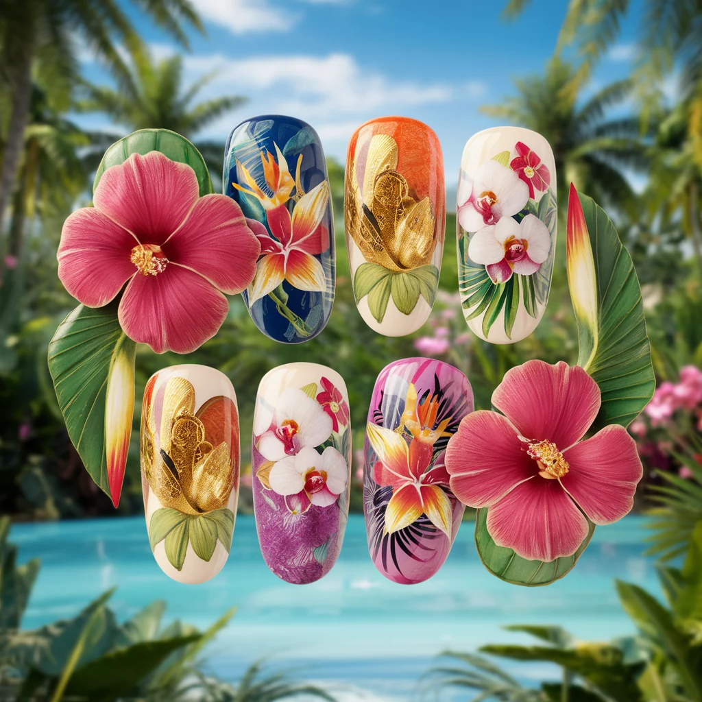 Tropical Floral Designs nails