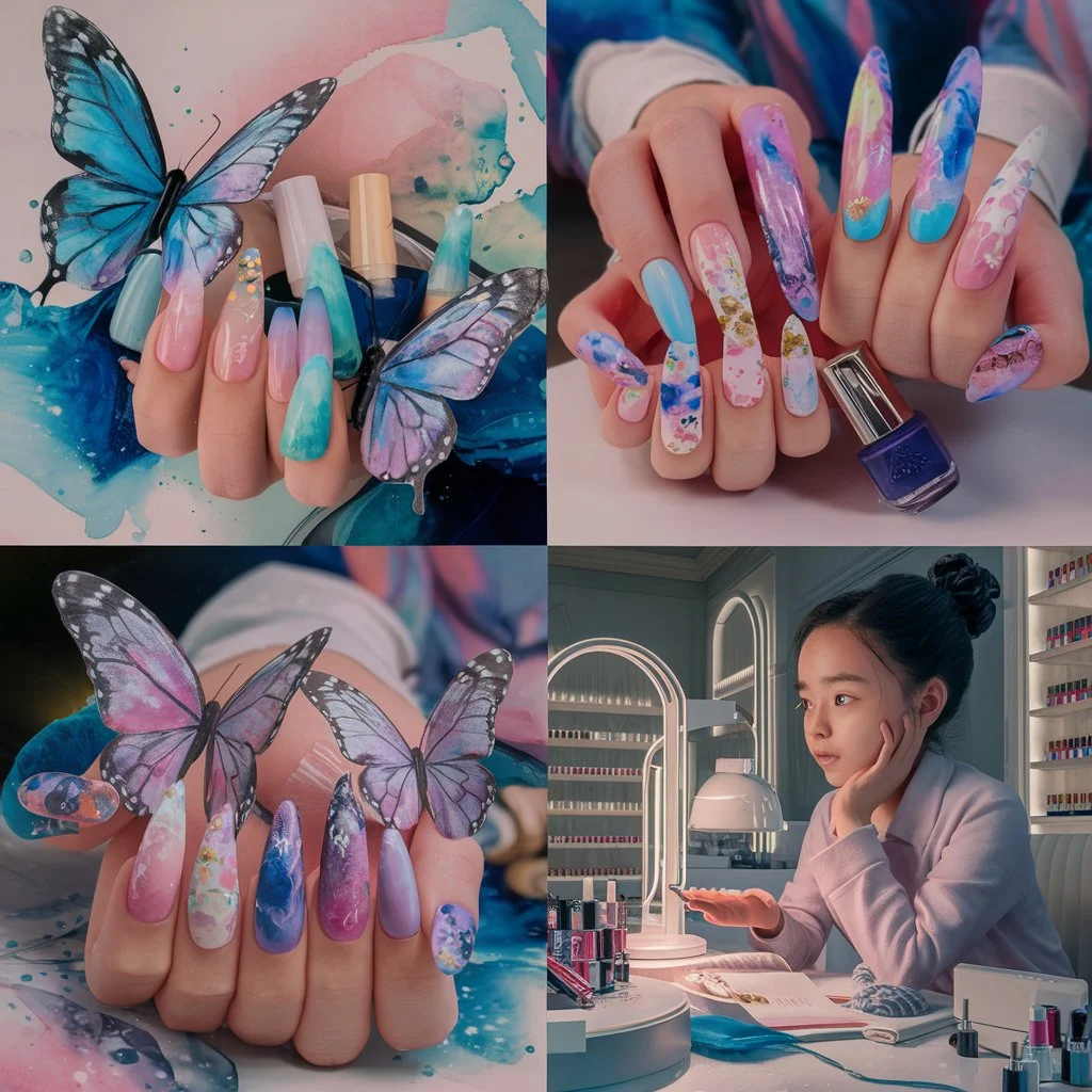 Watercolor Butterfly Nails