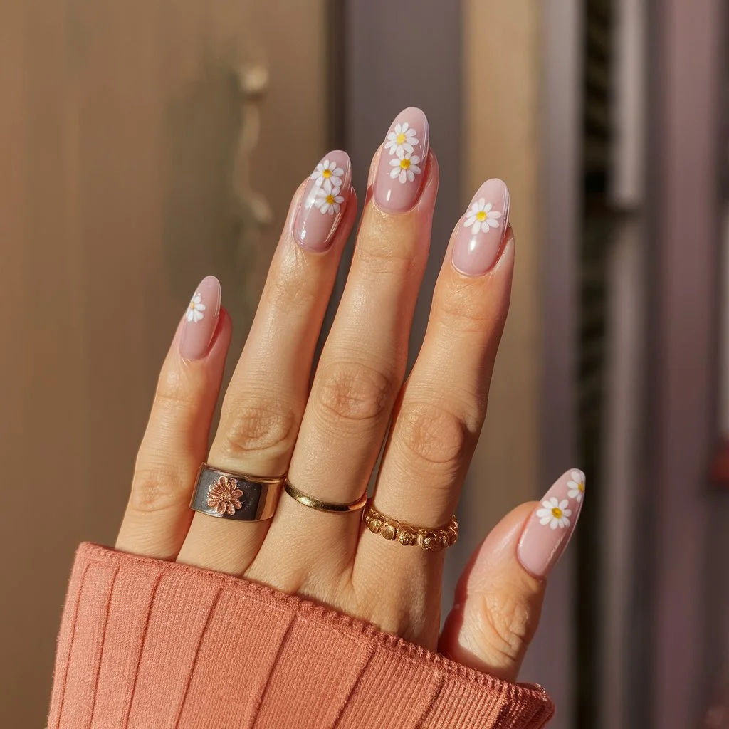 Watercolor Daisy Nails