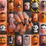 Halloween Nails in Orange and Black