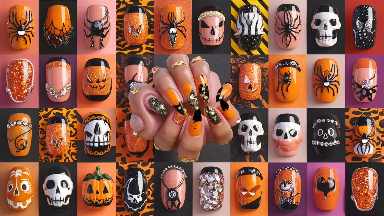 Halloween Nails in Orange and Black